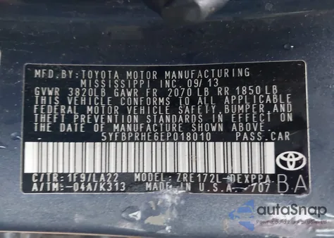 2014 Toyota Corolla Le Eco Premium from USA, damaged, VIN 5YFBPRHE6EP018010